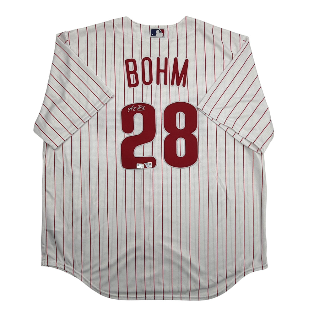 Autographed/Signed Alec Bohm Philadelphia Phillies Pinstripe Authentic Baseball Jersey Fanatics & MLB COA