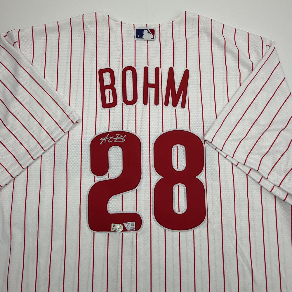Autographed/Signed Alec Bohm Philadelphia Phillies Pinstripe Authentic Baseball Jersey Fanatics & MLB COA