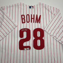 Autographed/Signed Alec Bohm Philadelphia Phillies Pinstripe Authentic Baseball Jersey Fanatics & MLB COA