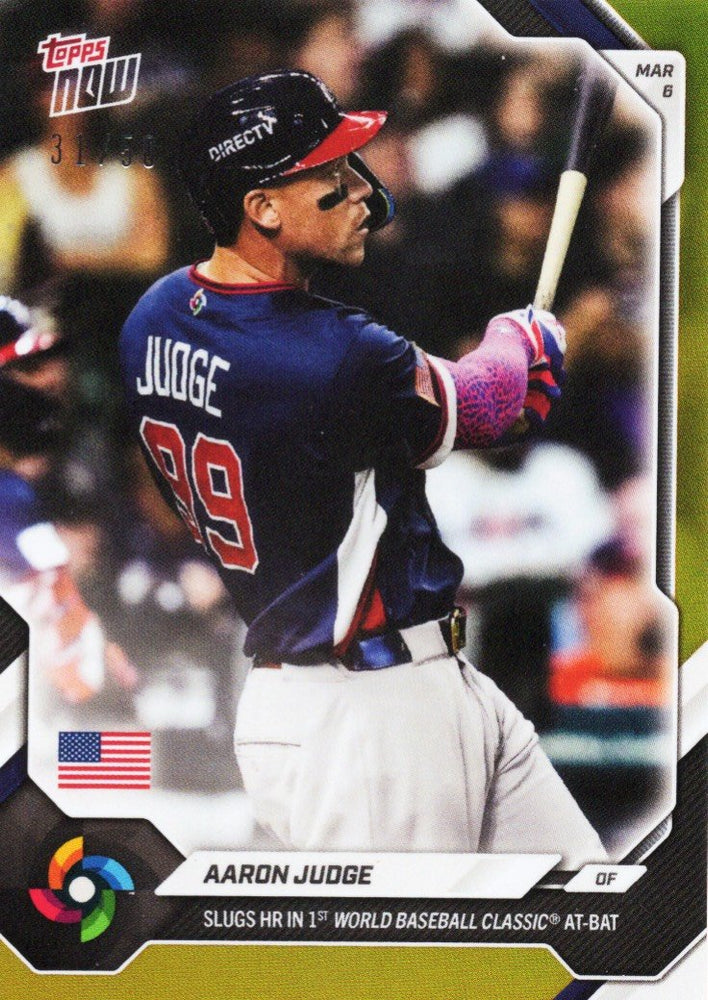 2026 Topps Now World Baseball Classic Aaron Judge #WB8 Gold Foil /50 Slugs HR in 1st World Baseball Classic At-Bat Team USA Baseball Card