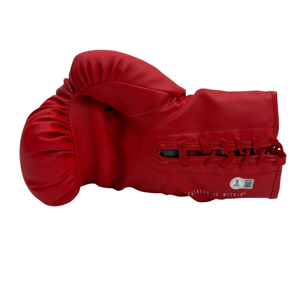Autographed/Signed Mannny Pacquiao Pac-Man Red Everlast Boxing Glove Beckett BAS COA