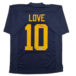 Autographed/Signed Jordan Love Green Bay Blue Retro Football Jersey Beckett BAS COA