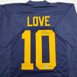 Autographed/Signed Jordan Love Green Bay Blue Retro Football Jersey Beckett BAS COA