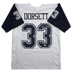 Autographed/Signed Tony Dorsett Dallas White Color Rush Football Jersey JSA COA