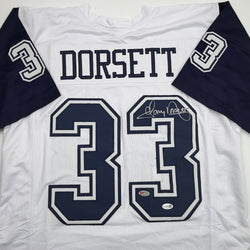 Autographed/Signed Tony Dorsett Dallas White Color Rush Football Jersey JSA COA