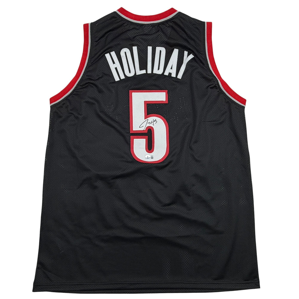 Autographed/Signed Jrue Holiday Portland Black Basketball Jersey Beckett BAS COA