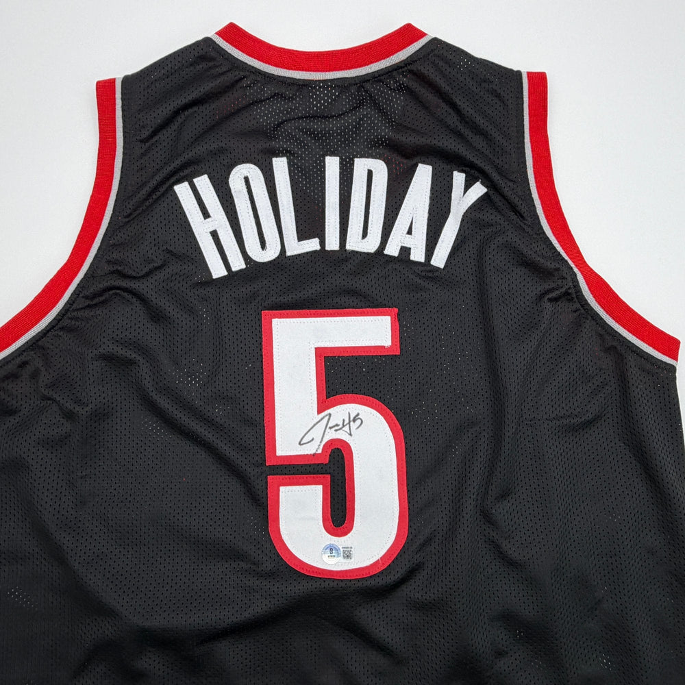 Autographed/Signed Jrue Holiday Portland Black Basketball Jersey Beckett BAS COA