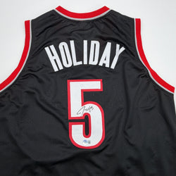 Autographed/Signed Jrue Holiday Portland Black Basketball Jersey Beckett BAS COA