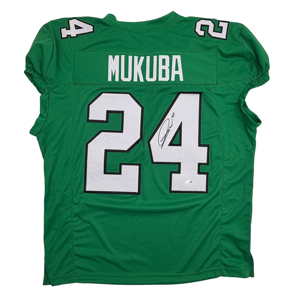 Autographed/Signed Andrew Mukuba Philadelphia Kelly Green Pro Cut Football Jersey JSA COA