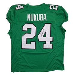 Autographed/Signed Andrew Mukuba Philadelphia Kelly Green Pro Cut Football Jersey JSA COA