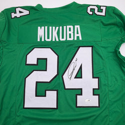 Autographed/Signed Andrew Mukuba Philadelphia Kelly Green Pro Cut Football Jersey JSA COA