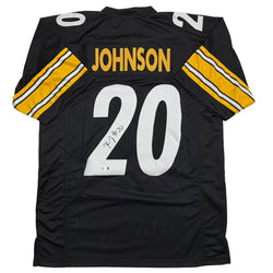 Autographed/Signed Kaleb Johnson Pittsburgh Black Football Jersey Beckett BAS COA