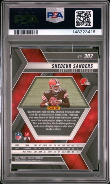 Graded 2025 Panini Mosaic Shedeur Sanders #302 Rookie RC Football Card PSA 10 Gem Mint