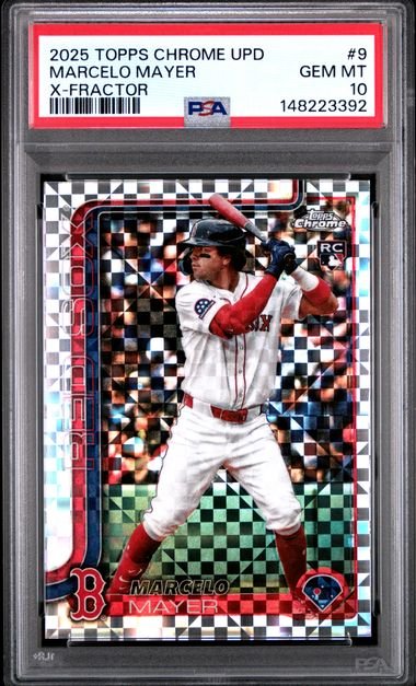 Graded 2025 Topps Chrome Update Marcelo Mayer #9 X-Fractor Rookie RC Baseball Card PSA 10 Gem Mint