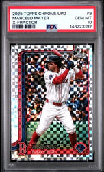 Graded 2025 Topps Chrome Update Marcelo Mayer #9 X-Fractor Rookie RC Baseball Card PSA 10 Gem Mint