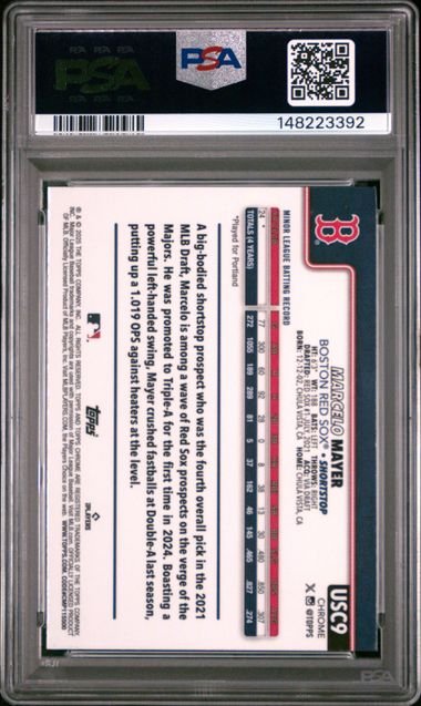 Graded 2025 Topps Chrome Update Marcelo Mayer #9 X-Fractor Rookie RC Baseball Card PSA 10 Gem Mint