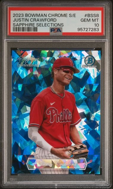 Graded 2023 Bowman Chrome Sapphire Selections Justin Crawford #BSS8 Rookie RC Baseball Card PSA 10 Gem Mint