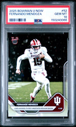 Graded 2025 Topps Bowman U Now Fernando Mendoza #52 Leads Hoosiers to First Undefeated Regular Season Indiana Hoosiers Rookie RC Football Card PSA 10 Gem Mint