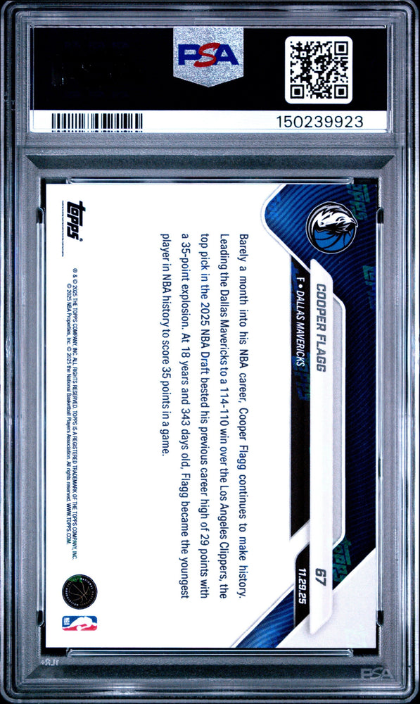 Graded 2025 Topps Now Cooper Flagg #67 Orange Foil /25 Rookie RC Basketball Card PSA 9 Mint