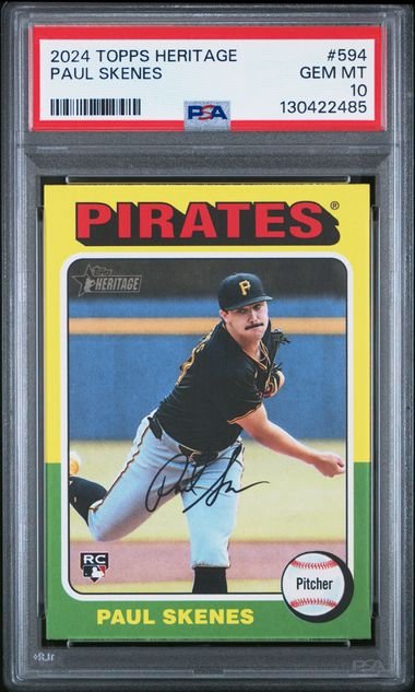 Graded 2024 Topps Heritage Paul Skenes #594 Rookie RC Baseball Card PSA 10 Gem Mint