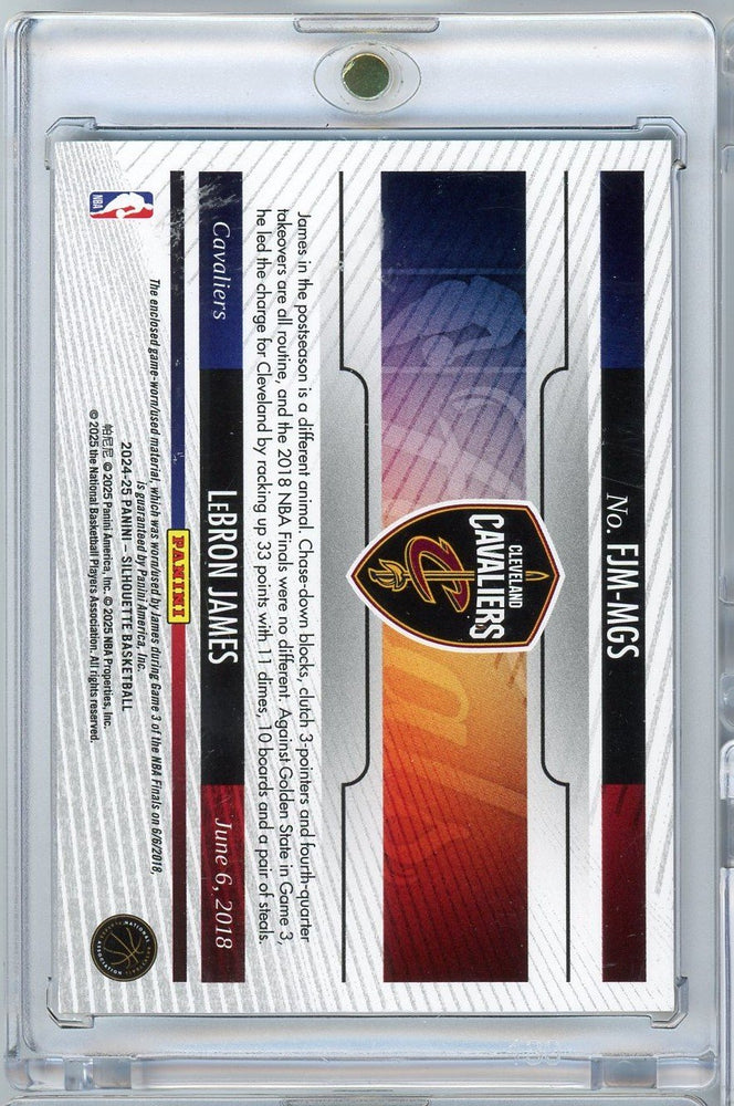 2024 Panini Silhouette LeBron James #FJMMGS 2018 NBA Finals Game Worn Relic Basketball Card