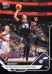 2025 Topps Now Ace Bailey #217 Black Foil /10 Aced: Career High 33 Points Fuel Blowout Win Utah Jazz Rookie RC Basketball Card