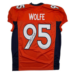 Autographed/Signed Derek Wolfe Denver Orange Pro Cut Football Jersey Beckett BAS COA