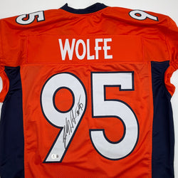 Autographed/Signed Derek Wolfe Denver Orange Pro Cut Football Jersey Beckett BAS COA