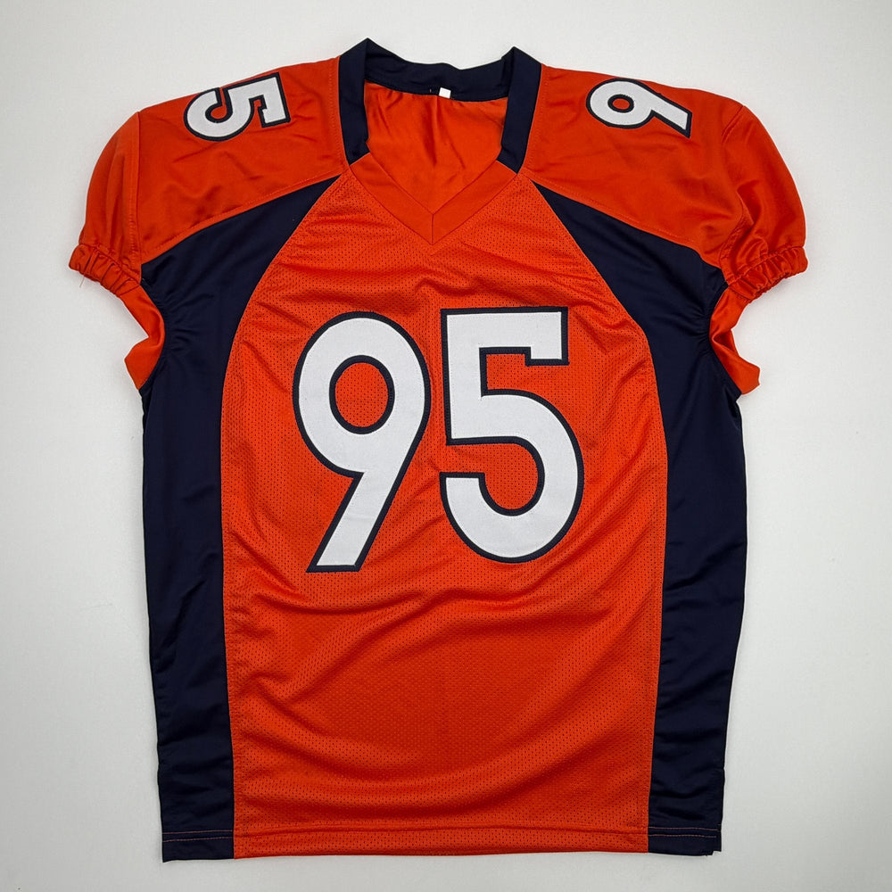 Autographed/Signed Derek Wolfe Denver Orange Pro Cut Football Jersey Beckett BAS COA