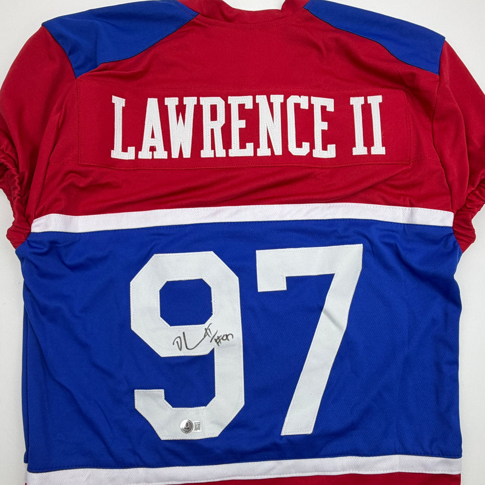 Autographed/Signed Dexter Lawrence II New York Retro Century Red Pro Cut Football Jersey Beckett BAS COA