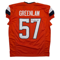 Autographed/Signed Dre Greenlaw Denver Orange Pro Cut Football Jersey Beckett BAS COA