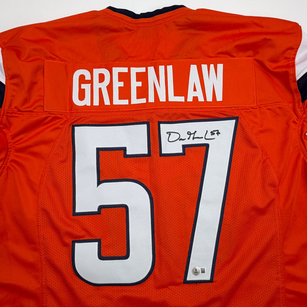 Autographed/Signed Dre Greenlaw Denver Orange Pro Cut Football Jersey Beckett BAS COA