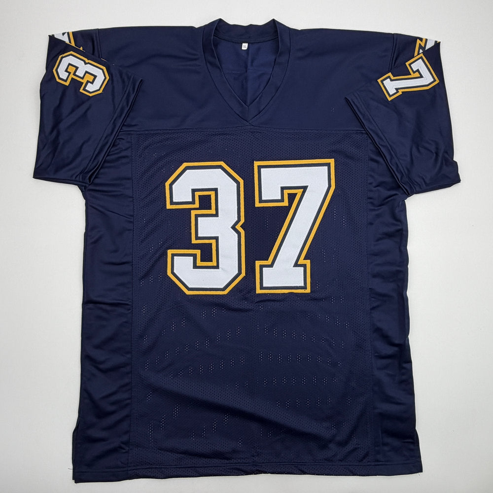Autographed/Signed Rodney Harrison Los Angeles San Diego Navy Blue Football Jersey Beckett BAS COA