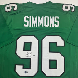 Autographed/Signed Clyde Simmons Philadelphia Kelly Green Football Jersey Beckett BAS COA