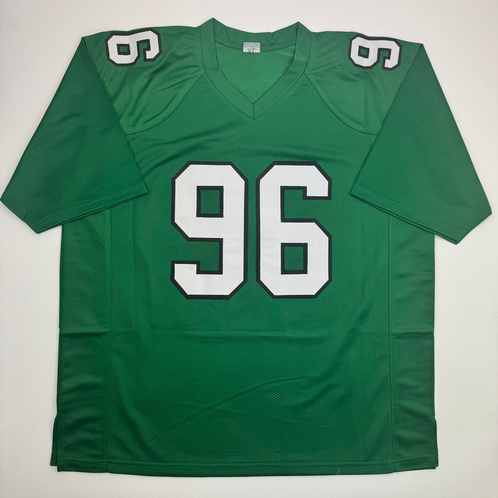 Autographed/Signed Clyde Simmons Philadelphia Kelly Green Football Jersey Beckett BAS COA
