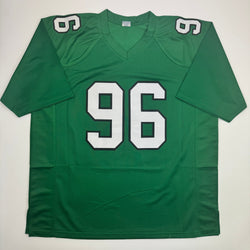 Autographed/Signed Clyde Simmons Philadelphia Kelly Green Football Jersey Beckett BAS COA