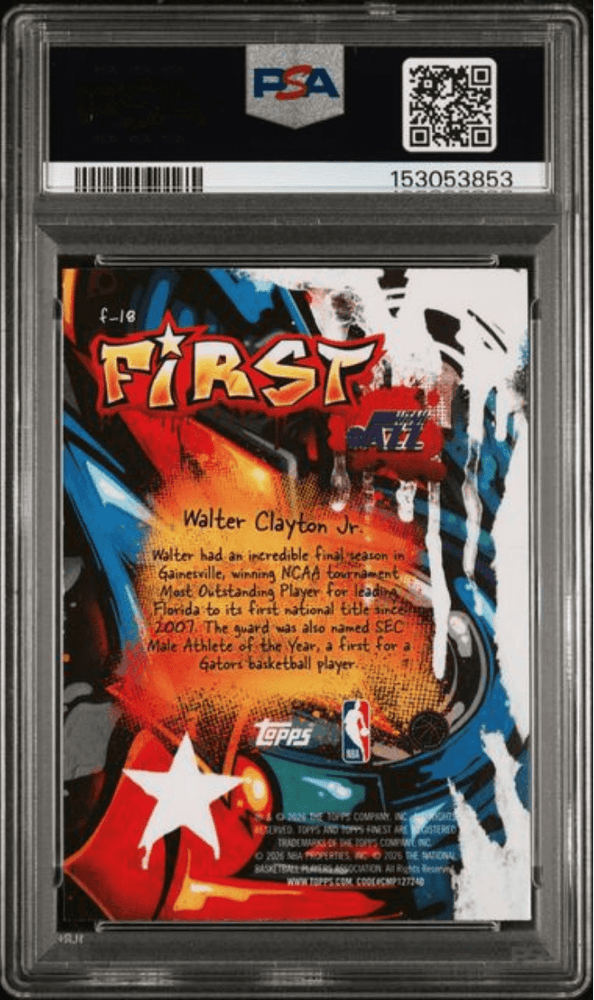 Graded 2025 Topps Finest Walter Clayton Jr. #F18 First Blue Refractor /99 Rookie RC Basketball Card PSA 10 Gem Mint