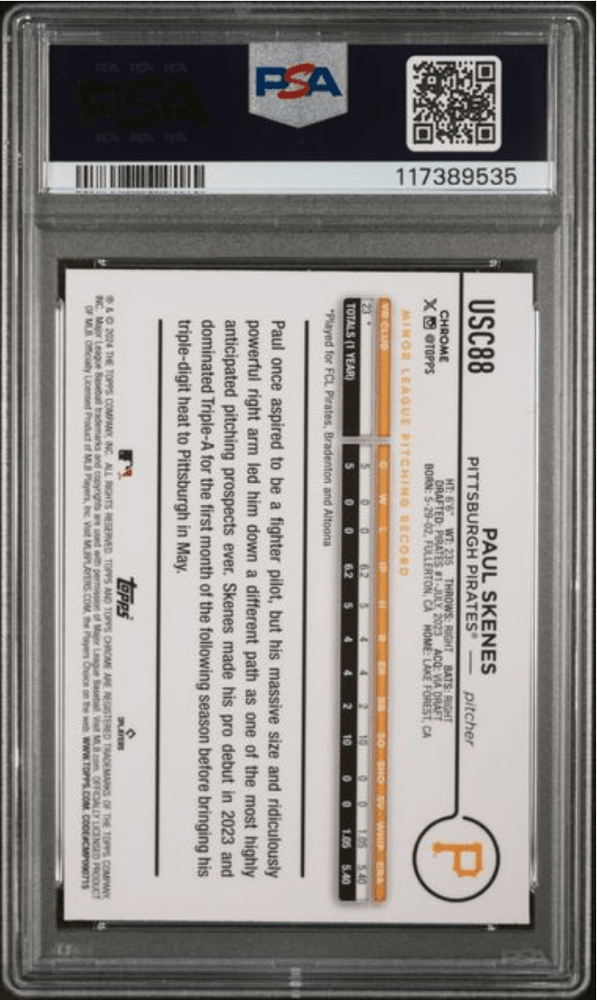 Graded 2024 Topps Chrome Update Paul Skenes #USC88 Xfractor Rookie RC Baseball Card PSA 10 Gem Mint