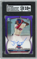 Graded 2023 Bowman Justin Crawford #CPAJC /250 Chrome Prospect Auto Purple Refractor Rookie RC Baseball Card SGC 10 Auto 10