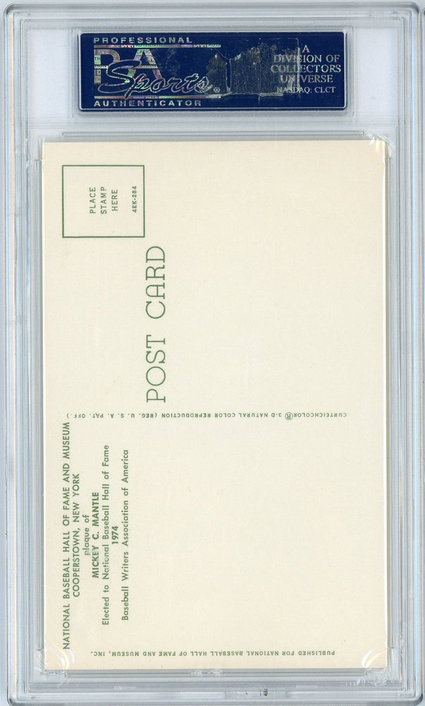 Graded Baseball Hall of Fame Plaque Mickey Mantle Signed Autographed Baseball Postcard PSA/DNA 7 Near Mint