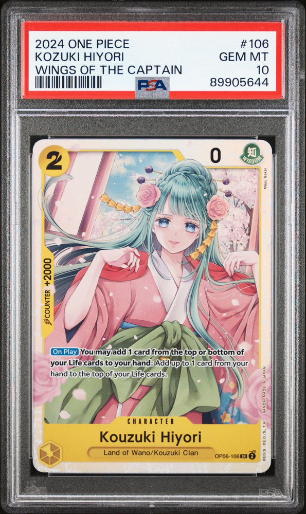 Graded 2024 One Piece Kozuki Hiyori #106 OP06 Wings of the Captain Trading Card Game PSA 10 Gem Mint