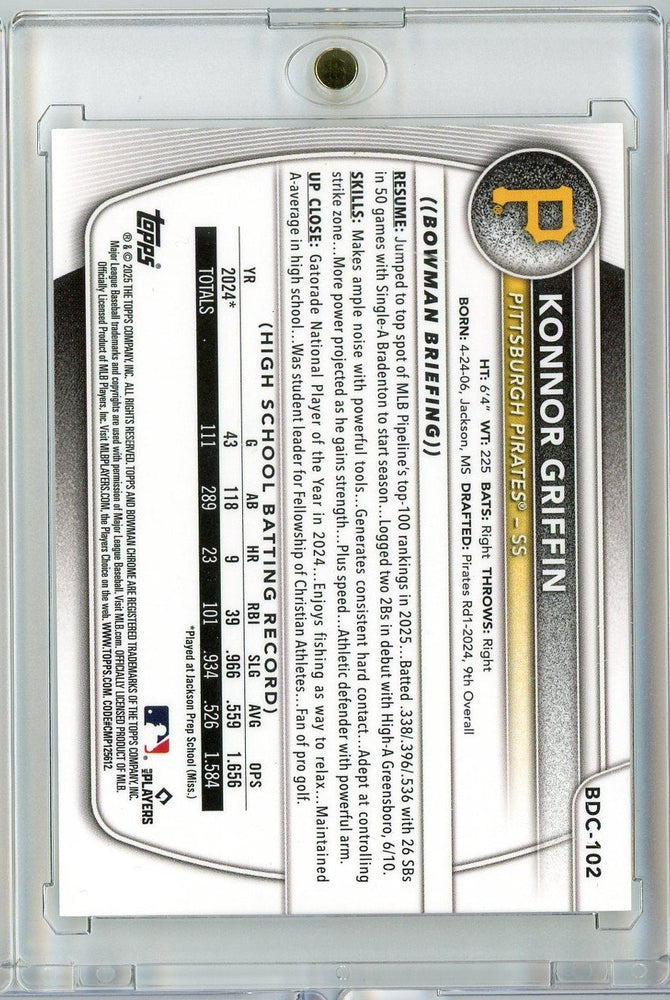 2025 Bowman Chrome Konnor Griffin #BDC102 /75 Yellow Geometric Rookie RC Baseball Card