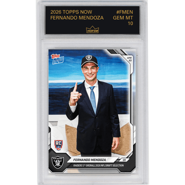 Graded 2026 Topps Now Fernando Mendoza #FMEN Raiders 1st Overall 2026 NFL Draft Selection Las Vegas Raiders Rookie RC Football Card HOFSM 10 Gem Mint