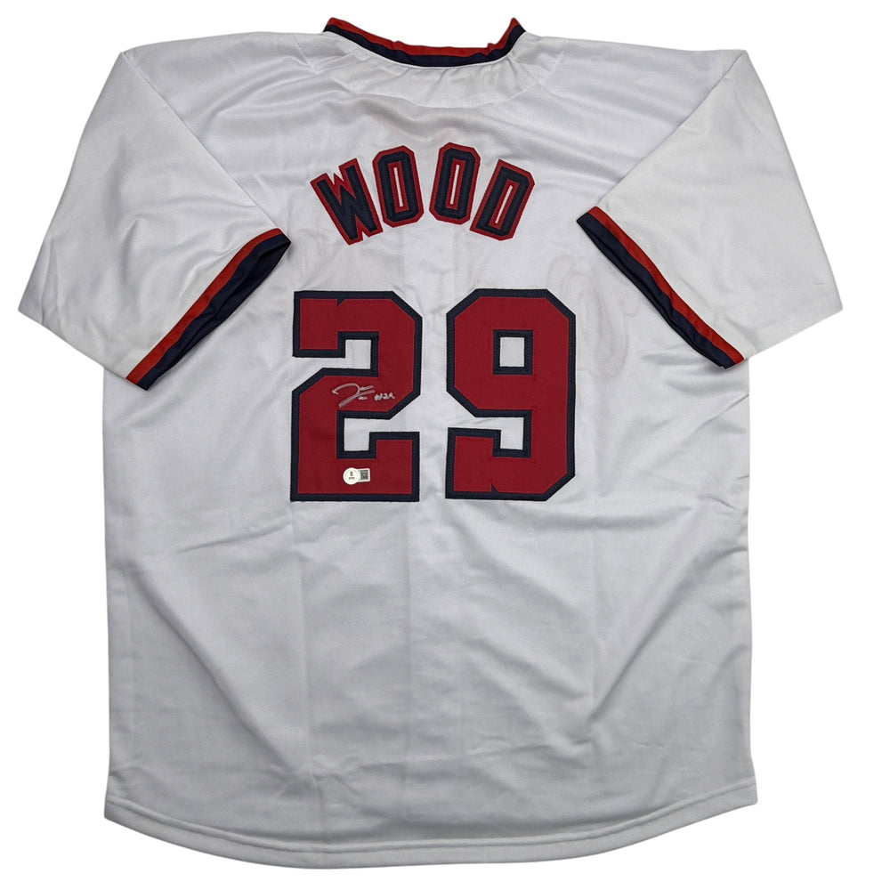 Autographed/Signed James Wood Washington White Baseball Jersey Beckett BAS COA