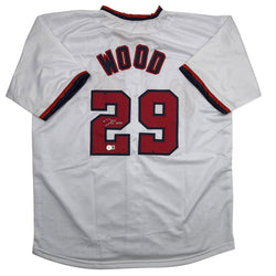 Autographed/Signed James Wood Washington White Baseball Jersey Beckett BAS COA