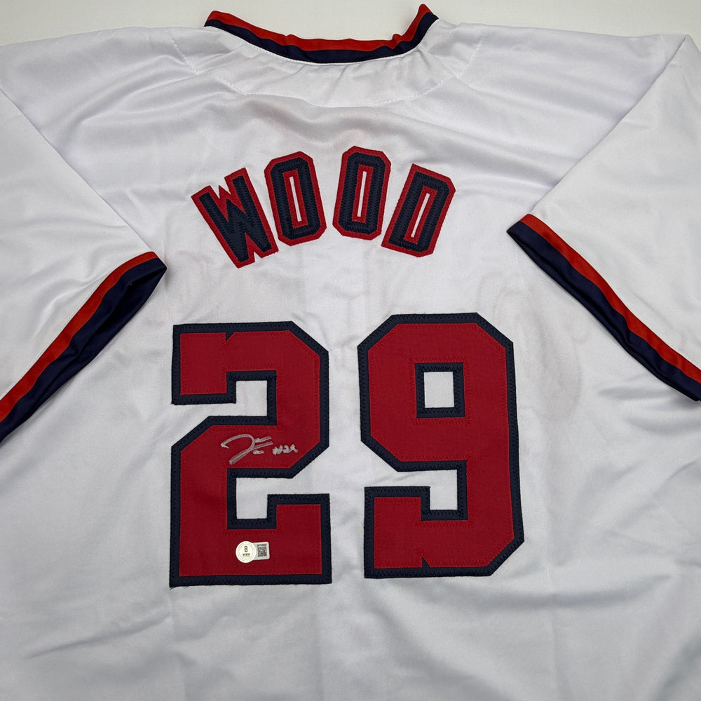 Autographed/Signed James Wood Washington White Baseball Jersey Beckett BAS COA