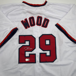 Autographed/Signed James Wood Washington White Baseball Jersey Beckett BAS COA