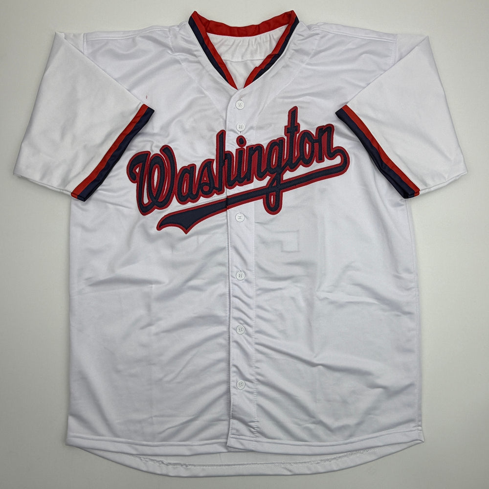 Autographed/Signed James Wood Washington White Baseball Jersey Beckett BAS COA