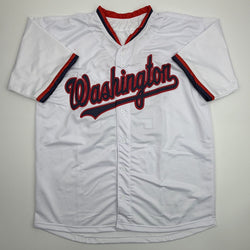 Autographed/Signed James Wood Washington White Baseball Jersey Beckett BAS COA