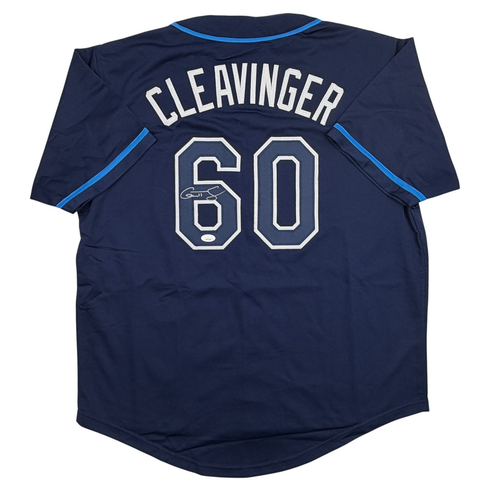 Autographed/Signed Garrett Cleavinger Tampa Bay Navy Blue Baseball Jersey JSA COA